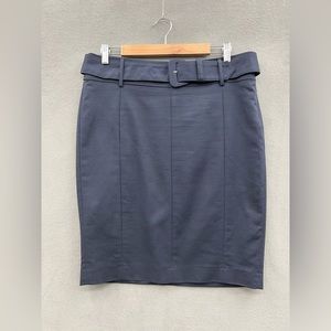 MNG By Mango Women’s 12 Navy Straight Pencil Skirt Knee Length Belt Pockets
